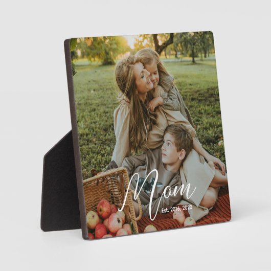 Custom Mom Established Modern Script Photo Plaque (Recto)