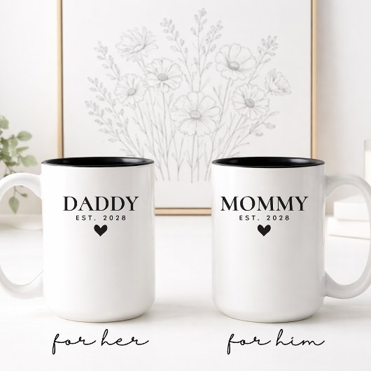 Custom Mommy & Daddy Mug Set Gift for Baby Shower