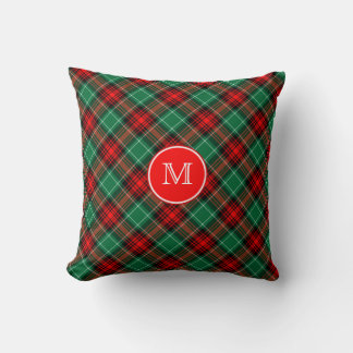 Custom Momogram Red and Green Holiday Plaid Kussen