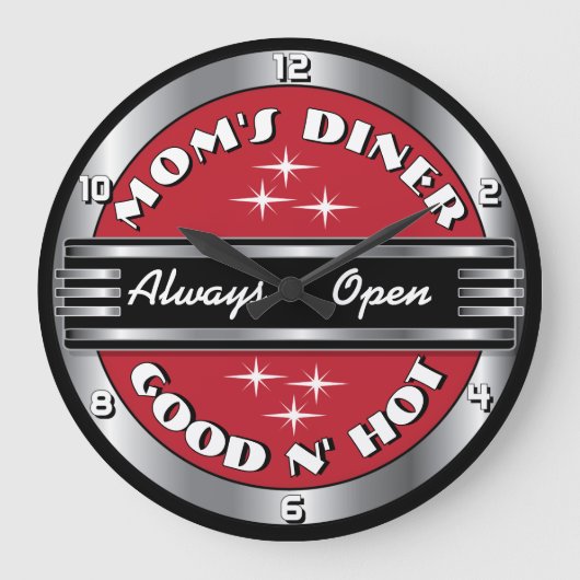 Custom Mom's Retro jaren 1950 Diner Wall Clock - R Grote Klok (Voorkant)