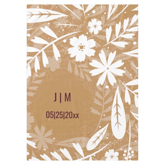 Custom Monogram Bruin en Wit Blad Tafelkleed (Voorkant)