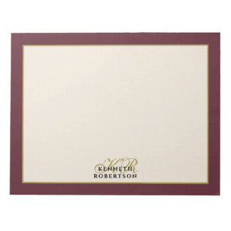 Custom Monogram Burgundy Cream Gold Minimalist Men Notitieblok