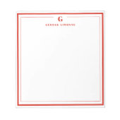 Custom Monogram Candy Red Border Stationery  Notitieblok (Voorkant)