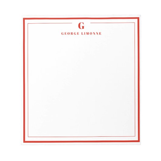 Custom Monogram Candy Red Border Stationery  Notitieblok (Voorkant)