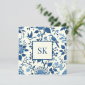Custom Monogram Chinoiserie Blauw en Wit (Staand voorkant)