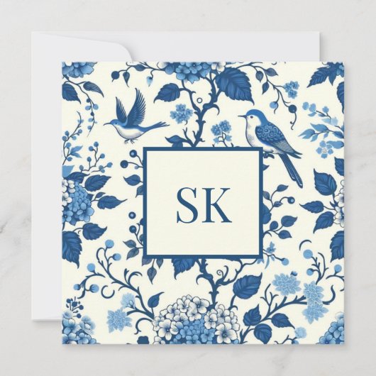 Custom Monogram Chinoiserie Blauw en Wit (Voorkant)