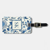 Custom Monogram Chinoiserie Blauw en Wit Bagagelabel (Voorkant horizontaal)