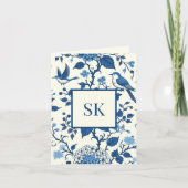 Custom Monogram Chinoiserie Blauw en Wit Notitiekaartje (Voorkant)