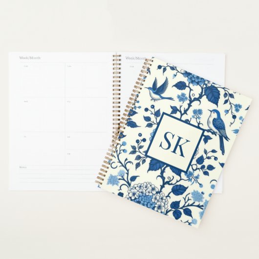 Custom Monogram Chinoiserie Blauw en Wit Planner (Display)