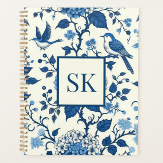 Custom Monogram Chinoiserie Blauw en Wit Planner