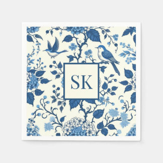 Custom Monogram Chinoiserie Blauw en Wit Servet