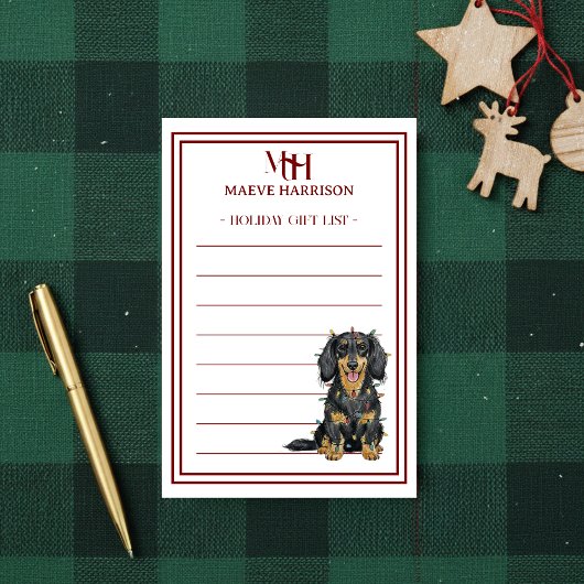Custom Monogram Dachshund Holiday Gift List Post-it® Notes