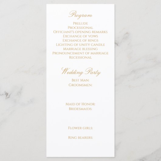 Custom Monogram Elegant Modern Gold Wedding Programma (Achterkant)