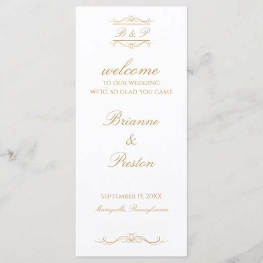 Custom Monogram Elegant Modern Gold Wedding Programma (Voorkant)