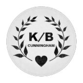 Custom Monogram en Achternaam Laurels en Hart Snijplank (Voorkant)