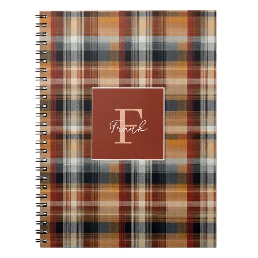 Custom Monogram Festive Gingham Style Pattern Notitieboek (Voorkant)