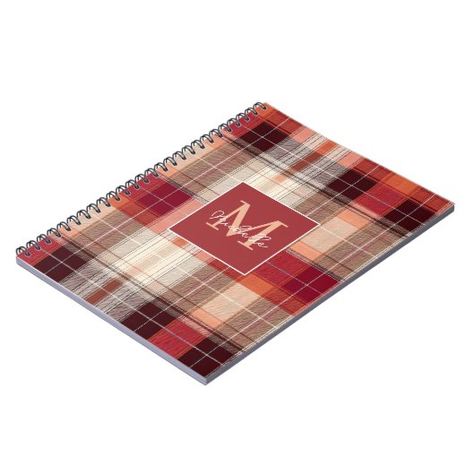 Custom Monogram Festive Gingham Style Pattern Notitieboek (Linkerzijde)