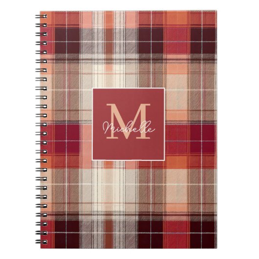 Custom Monogram Festive Gingham Style Pattern Notitieboek (Voorkant)
