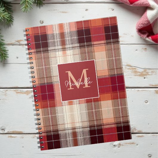 Custom Monogram Festive Gingham Style Pattern Notitieboek
