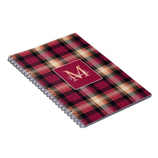 Custom Monogram Festive Gingham Style Pattern Notitieboek (Rechterzijde)
