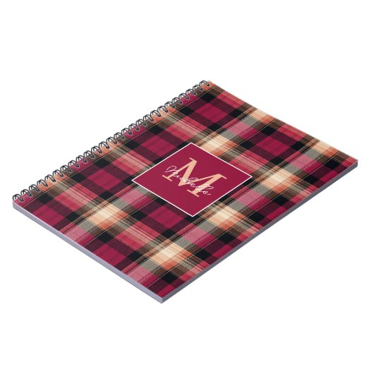 Custom Monogram Festive Gingham Style Pattern Notitieboek (Linkerzijde)