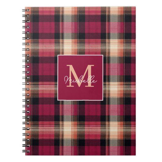 Custom Monogram Festive Gingham Style Pattern Notitieboek (Voorkant)