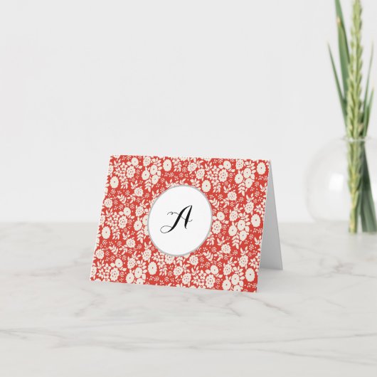 Custom Monogram Flower Pattern Red Bedankkaart (Voorkant)