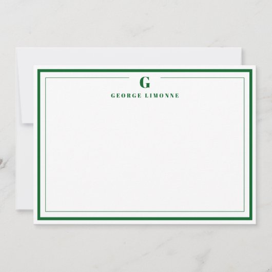 Custom Monogram Forest Green Border Stationery  Notitiekaartje (Voorkant)