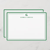 Custom Monogram Forest Green Border Stationery  Notitiekaartje (Voorkant / Achterkant)