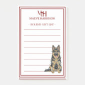 Custom Monogram German Shepherd Holiday Gift List Post-it® Notes (Voorkant)