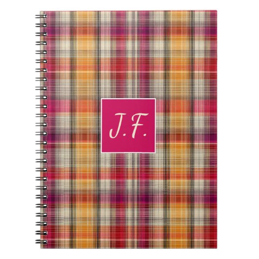 Custom Monogram Gingham Style Pattern Notitieboek (Voorkant)