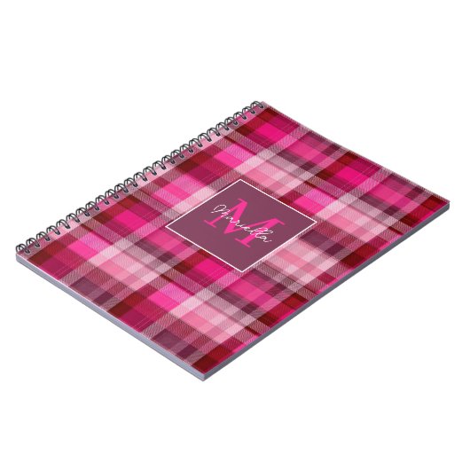 Custom Monogram Gingham Style Pattern Notitieboek (Linkerzijde)