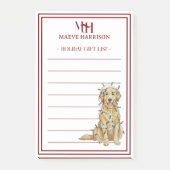 Custom Monogram Golden Retriever Holiday Gift List Post-it® Notes (Voorkant)