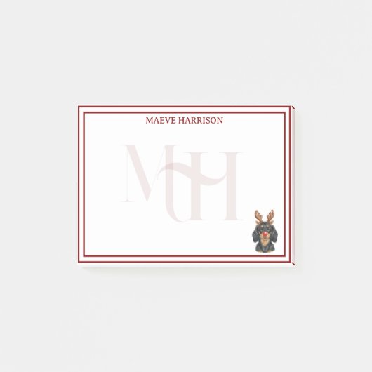 Custom Monogram Holiday Dachshund Reindeer Post-it® Notes (Voorkant)