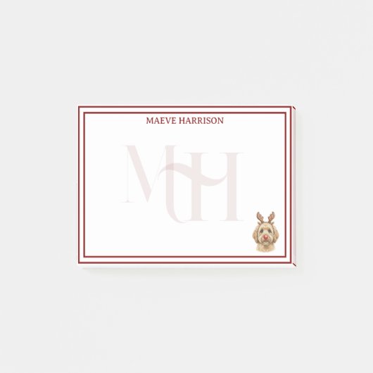 Custom Monogram Holiday Golden Doodle Reindeer Post-it® Notes (Voorkant)