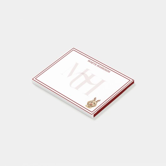 Custom Monogram Holiday Golden Doodle Reindeer Post-it® Notes (Schuin)
