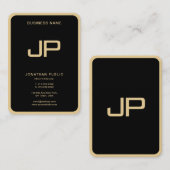 Custom Monogram Initial Elegant Black And Gold Visitekaartje (Voorkant / Achterkant)