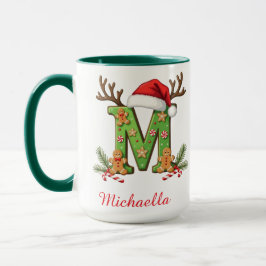 Custom Monogram initial M Santa merry Christmas  Mok