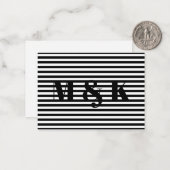Custom monogram initialen zwart wit strepen notitiekaartje (Voorkant / Achterkant in situ)