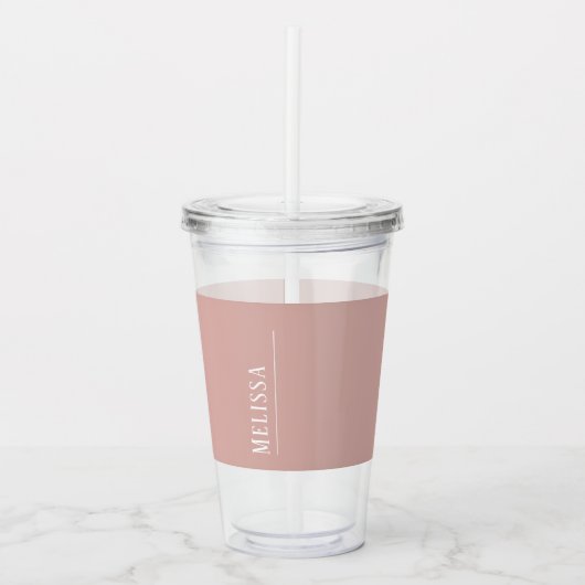 Custom monogram, modern blush roze acryl drinkbeker (Voorkant)