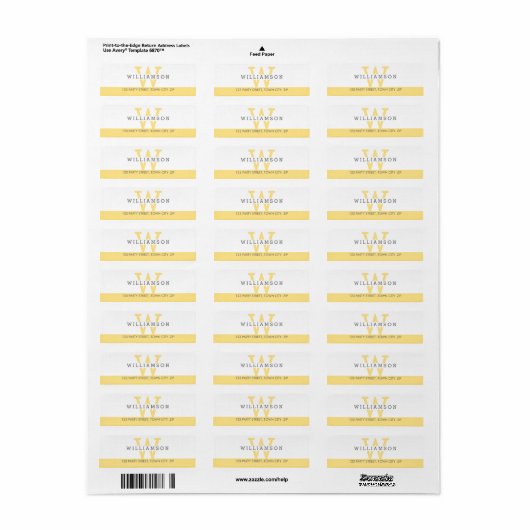 CUSTOM MONOGRAM modern eenvoudig initiaal geel gri Etiket (Full Sheet)