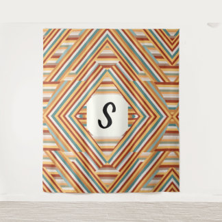 Custom Monogram Modern Retro 70s Geometric  Wandkleed
