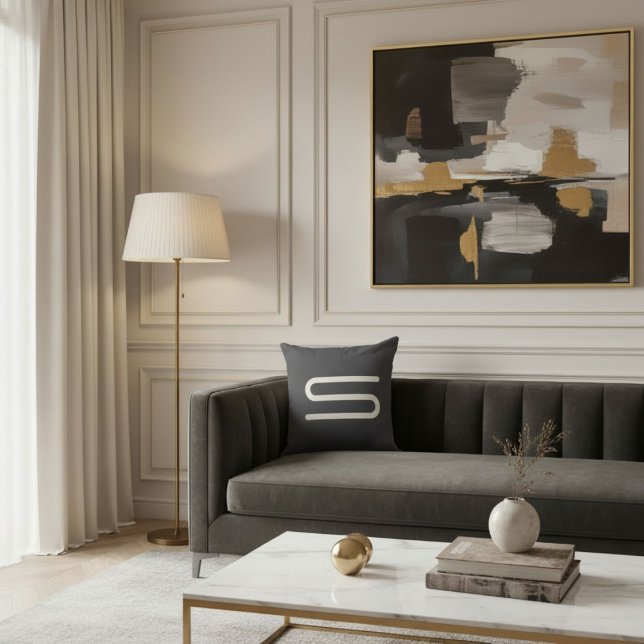  Custom monogram name black and white typography Kussen (Creator heeft geüpload)