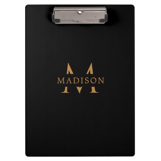 Custom Monogram Name Black Executive Clipboard Klembord (Voorkant)