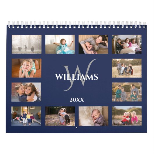 Custom Monogram Name Navy Blue Photo Kalender (Hoes)