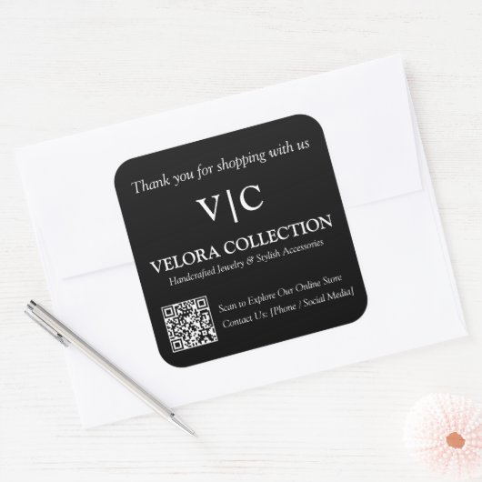 Custom Monogram or Logo QR Code Black Sticker (Envelop)