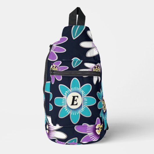 Custom Monogram Passion Flower Floral Sling Bag (Voorkant)