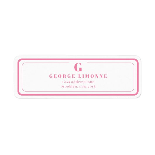 Custom Monogram Pink Border Address Label (Voorkant)