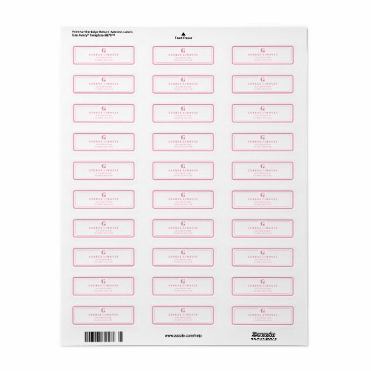 Custom Monogram Pink Border Address Label (Full Sheet)