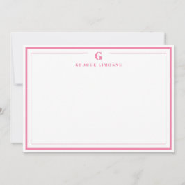 Custom Monogram Pink Border Stationery Notitiekaartje